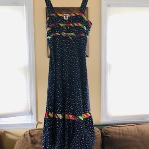 70’s Vintage Samuel Blue Boho Patchwork Midi Dress